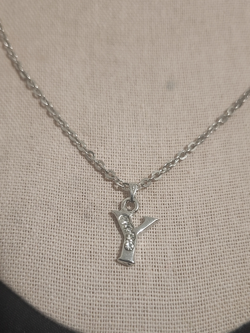 Silver 'Y' Initial Pendant Necklace with Crystals